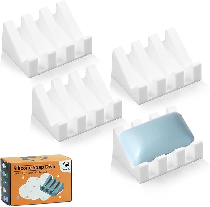 Self Draining Soap Dish Holder,Silicone Soap Dish,for Bathroom,Kitchen, Sponges，Can Extend Soap Life，Keep Soap Bars Dry and Easy Cleaning (White,4-Pack) - Bloomnest
