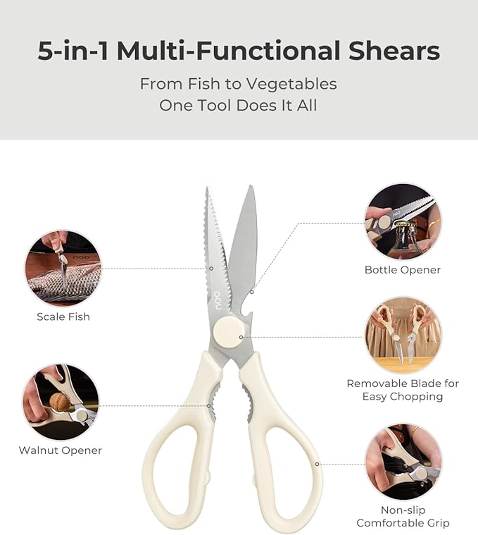 OOU Kitchen Scissors Set - Heavy Duty Stainless Steel All Purpose Shears 2-Pack, Comfort Grip Handles & Protective Sheath, Dishwasher Safe - Bloomnest