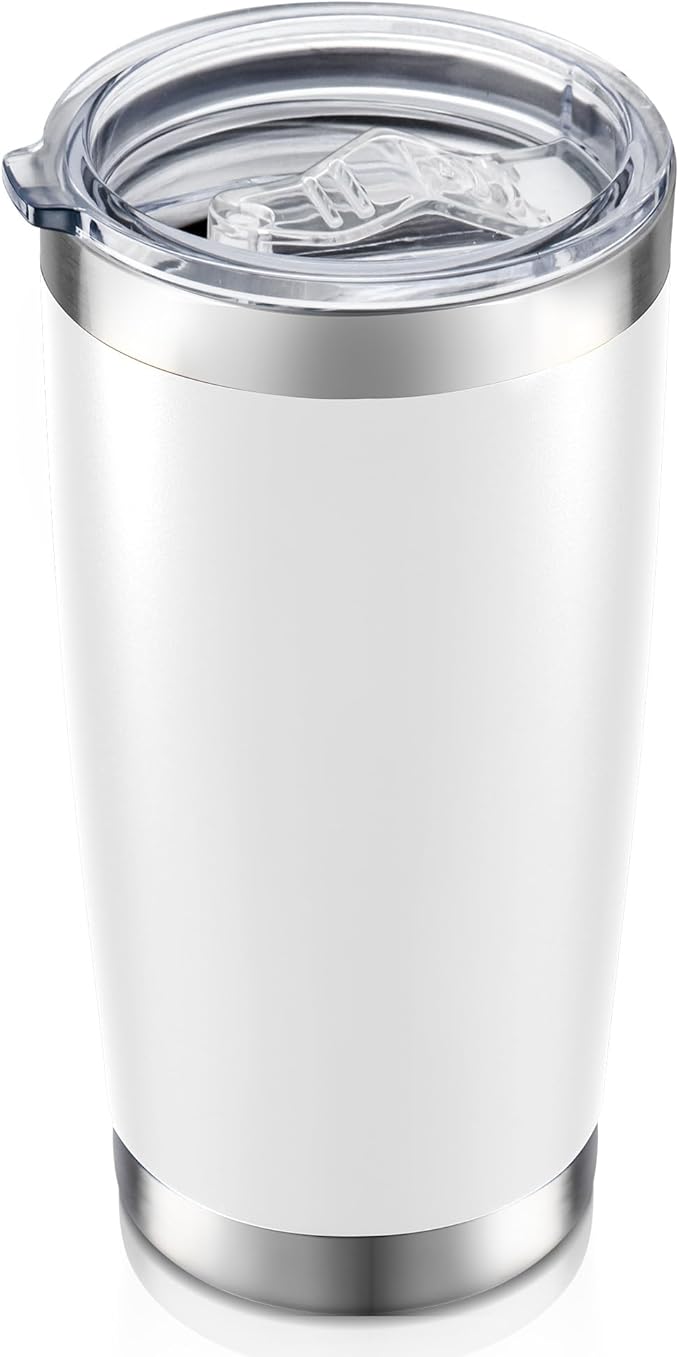 20 oz Tumbler with Lid Stainless Steel Insulated Tumblers Double Wall Vacuum Coffee Mug Powder Coated Tumbler Cups for Cold and Hot Drinks, White, 1 pack