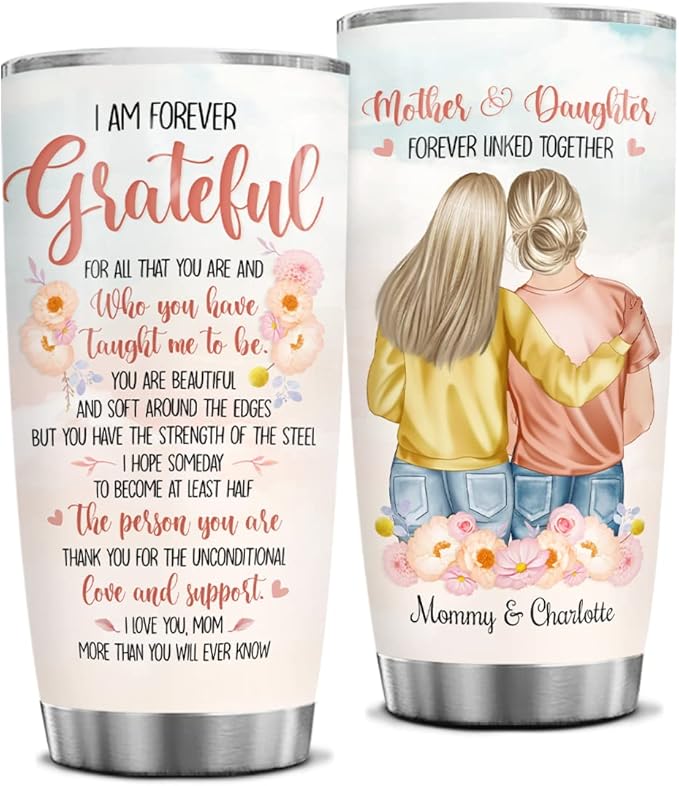 wowcugi Mom Tumbler Personalized Gift For Mom From Daughter Mother Daughter Tumblers 20oz 30oz Coffee Travel Mug with Lid Birthday Mothers Day Christmas Presents For Moms Mommy - Bloomnest