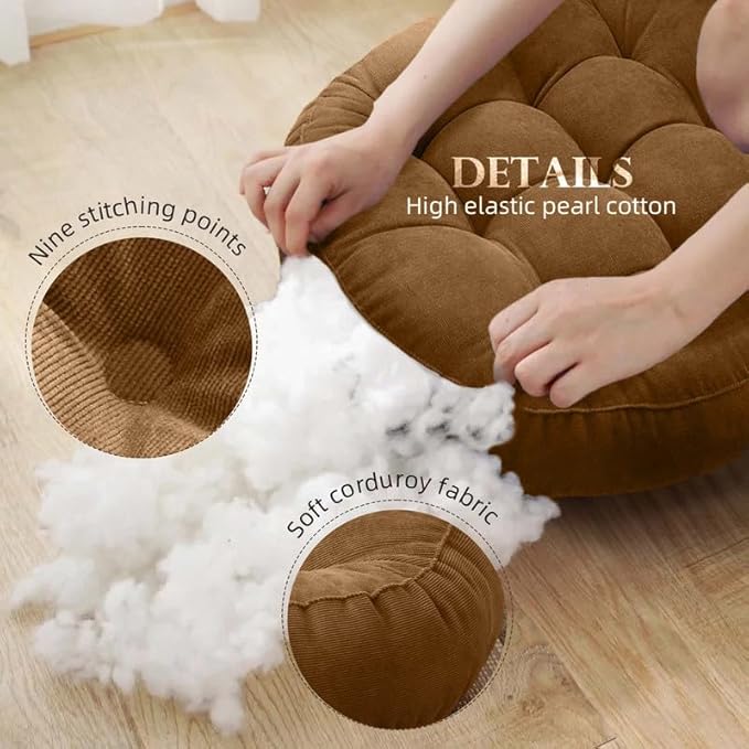 Meditation Floor Pillow Set of 2 Large Round Floor Cushions for Adults Tufted Corduroy Floor Seat Pillows Cushion for Living Room,Sky Blue 16.5" Lx16.5 Wx3 H - Bloomnest