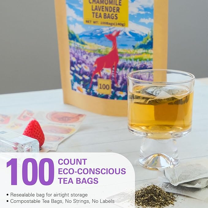WT WEETEE Chamomile Lavender Tea Bags 100 Count, Nighty & Relax, 100% Pure Chamomile, Lavender Flowers & Lemon Balm Blend, Natural Caffeine-free Herbal Tea Ideal for Bedtime - Bloomnest