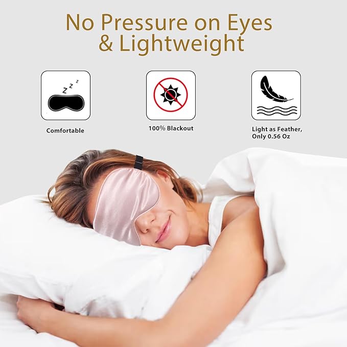 4 Pack Silk Sleep Mask - 100% Blackout, Zero Eye Pressure, Blindfold with Adjustable Strap, Super Soft Travel Eye Covers (Black, Pink, Blue, Purple) - Bloomnest
