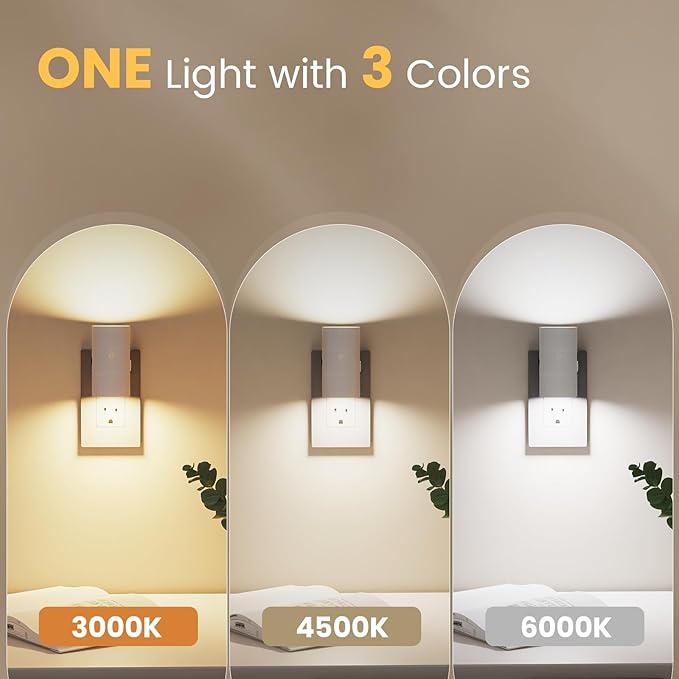 VOLISUN Night Lights Plug into Wall, Dimmable LED Nightlight with Dusk to Dawn Light Sensor, 0-100LM Adjustable Brightness, 3 Color Temperatures, Smaller Plug White 4 Pack for Hallway,Bedroom,Bathroom - Bloomnest