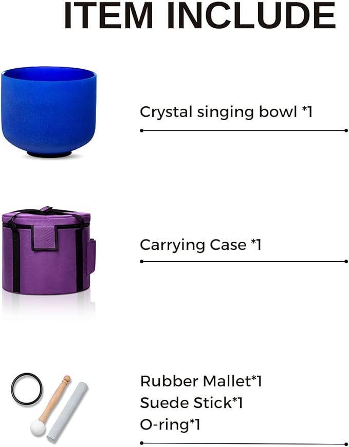 8 Inch Ingio A Note 432hz Third Eye Chakra Crystal Singing Bowl Healing with Carrying Case and Rubber Mallet Suede Strikers Oring - Bloomnest