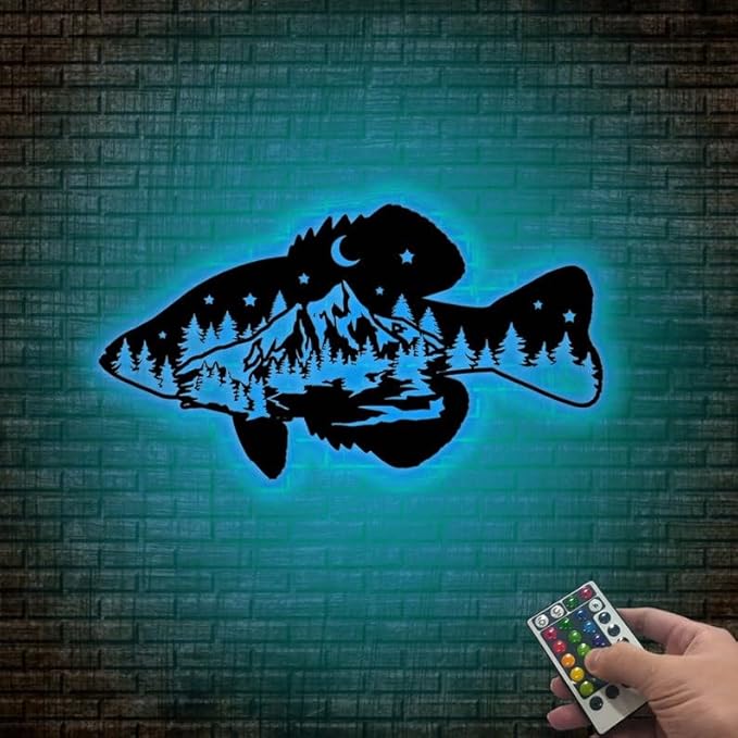 Personalized Neon Sign, Crappie Fish Mountain Metal Wall Art Led Light, Fishing Gifts for Men, Gift for Dad, Fish and Trees Sign, Cabin Lodge Decor, Fisherman Gift, 6x6, Style 2 - Bloomnest
