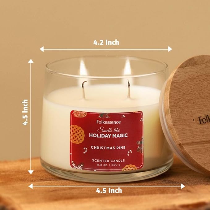 Folkulture Holiday Magic Christmas Scented Candle | Large 250g - Pine Scent | Two Wick Soy Christmas Candles | Non-Toxic Winter Candles for Relaxing | Long Lasting Aromatherapy | Xmas Holiday Gifts - Bloomnest