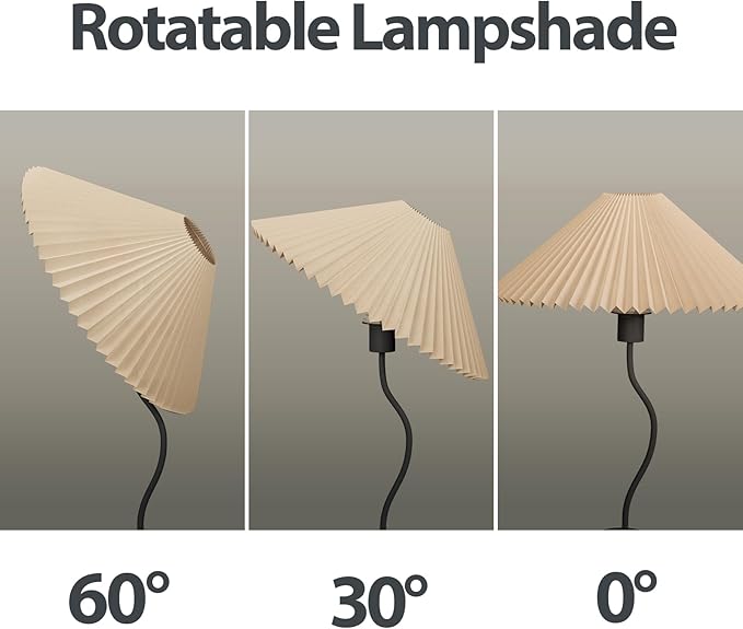 KUNJOULAM Small Pleated Table Lamp, Bedside Nightstand Lamp with Beige Lampshade Black Base, Morden Mini Lamp for Bedroom Home Office Decor, E12 Bulb Included - Bloomnest