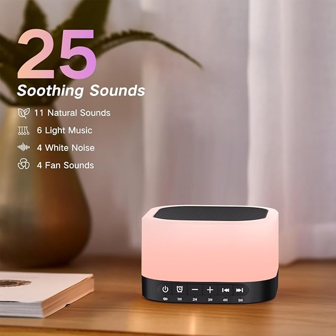 SleeZOO Sound Machine White Noise Machine with 25 Soothing Sounds 12 Colors Light with 10 Adjustable Levels 32 Adjustable Volumes 5 Timers Portable Sleep Machine for Adults Kids Baby (Black) - Bloomnest