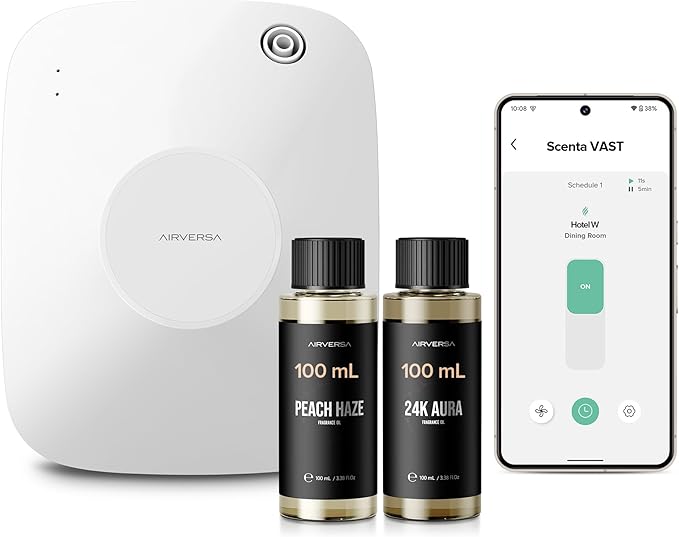 Airversa Smart Waterless Essential Oil Diffuser, 400mL Capacity with 200mL Fragrance Scent Oils, Up to 2000 sq ft Aromatherapy Scent Air Machine for Large Room and Commercial Use, ANA White Kit - Bloomnest