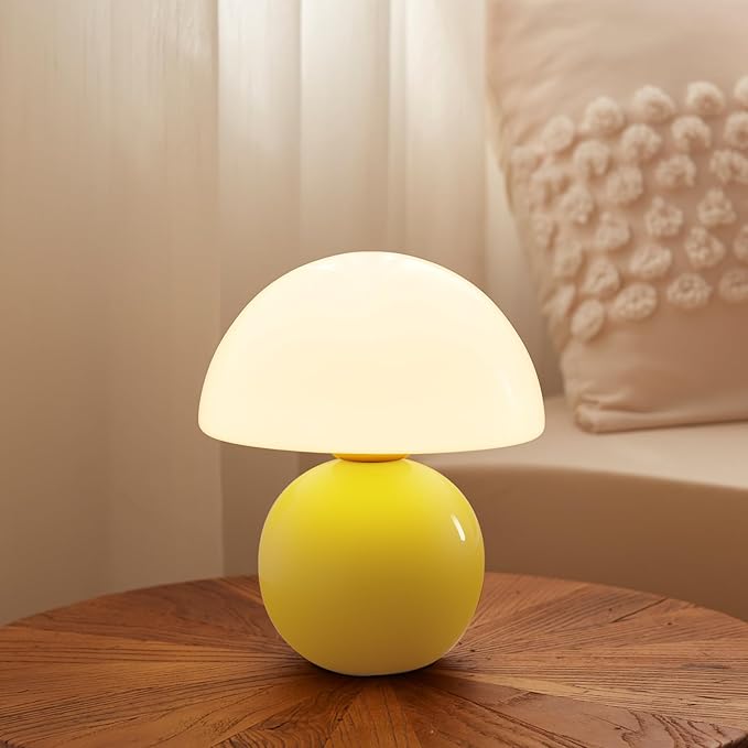 Mushroom Lamp Desk Lamp for Bedroom,Table Bedside Small Lamps for Living Room,Mushroom Decor Cute Mini Modern Mid Century Lamps for Night Stands,Aesthetic Home Living Room Decor(Yellow) - Bloomnest