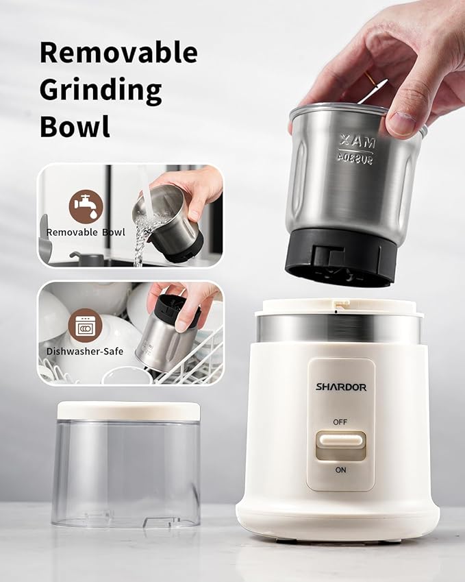 SHARDOR One Touch Coffee Grinder Electric, Spice, Herb, For Coffee Bean Spices and Seeds with 1 Removable Stainless Steel Bowl, Dry Grinder, White - Bloomnest