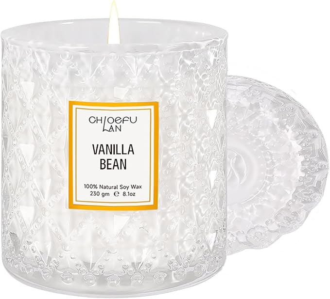 Chloefu LAN Vanilla Bean Highly Fragranced Candle Gifts for Women, Mothers Day Candle Gift, Natural Wax Candle for Home Scented, Up to 55 Hour Burn time - 8.1 Ounce Premium Soy Wax - Bloomnest