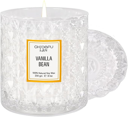 Chloefu LAN Vanilla Bean Highly Fragranced Candle Gifts for Women, Mothers Day Candle Gift, Natural Wax Candle for Home Scented, Up to 55 Hour Burn time - 8.1 Ounce Premium Soy Wax - Bloomnest