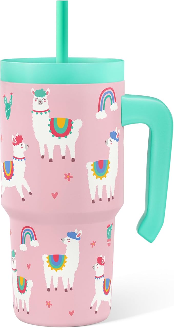 Llama Tumbler 20oz with Handle and Silicone Straw Lid for Kid, Insulated Stainless Steel Cup, Gift for Kids Girls, Gifts Idea for Birthday Christmas Back to School - Bloomnest
