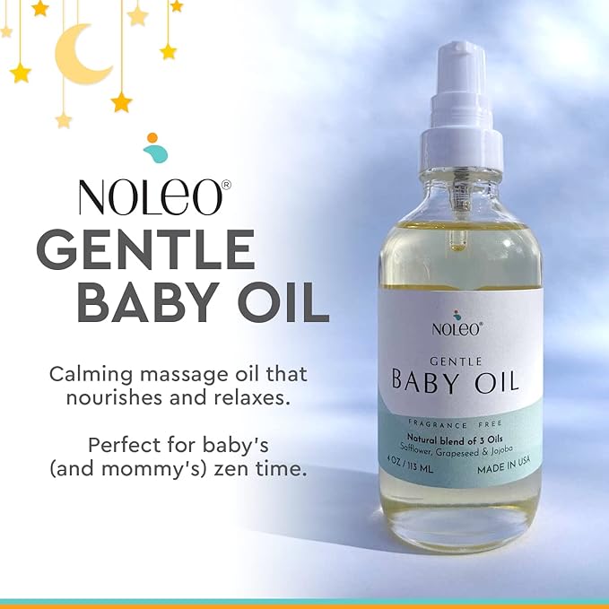 NOLEO Gentle Baby Oil - Calming Baby Oil for Newborn w/Grapeseed, Safflower & Jojoba Baby Skin Care Natural Oils - Baby Oil Organic for Sensitive Skin, No Fragrance & No Perfumes - 4 oz - Bloomnest