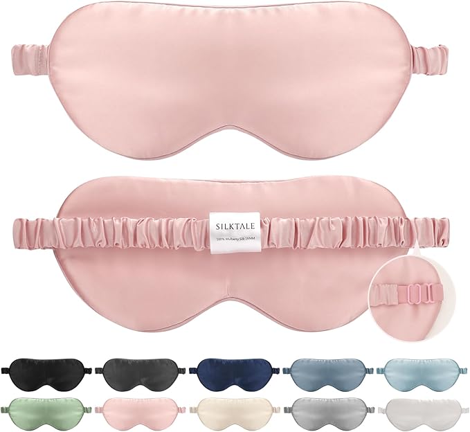 Mulberry Silk Blackout Adjustable Sleep Eye Mask for Men/Women Travel Plane,Blush Pink - Bloomnest