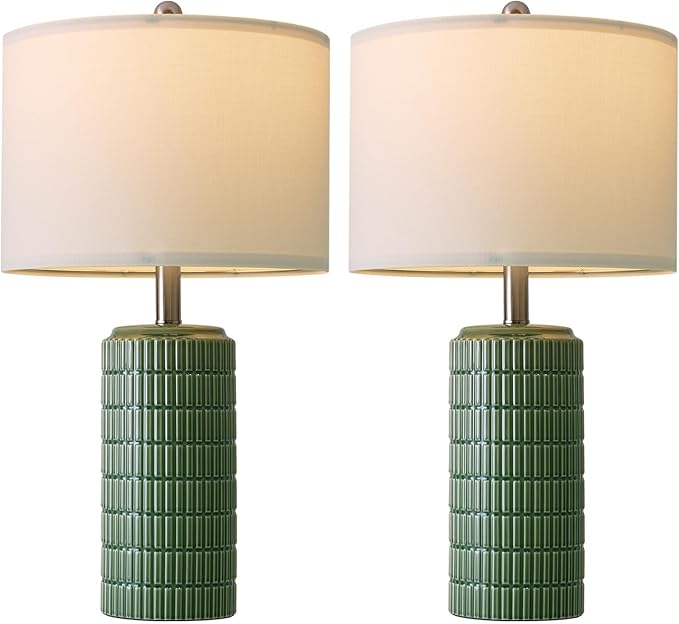 PoKat 24" Modern Ceramic Table Lamps Set of 2 for Bedroom, Green Bedside Lamps for Night Stands, Farmhouse House Decor Nightstand Table Lamps for Living Room End Table Green - Bloomnest