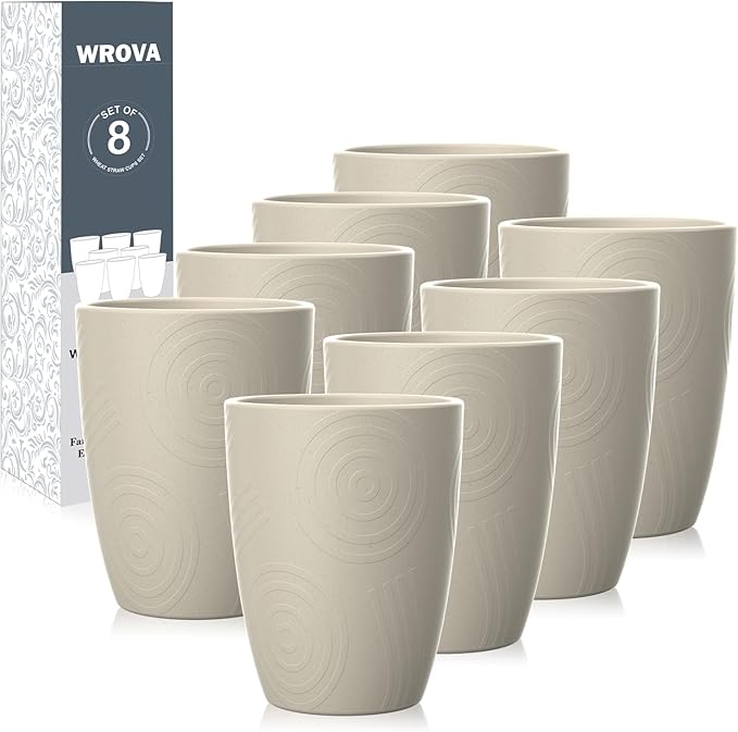 Wheat Straw Cups 8 PCS Good Alternative to Plastic Reusable Cups 12 oz Unbreakable Drinking Cup Reusable Dishwasher Safe Water Plastic Glasses (Beige) - Bloomnest