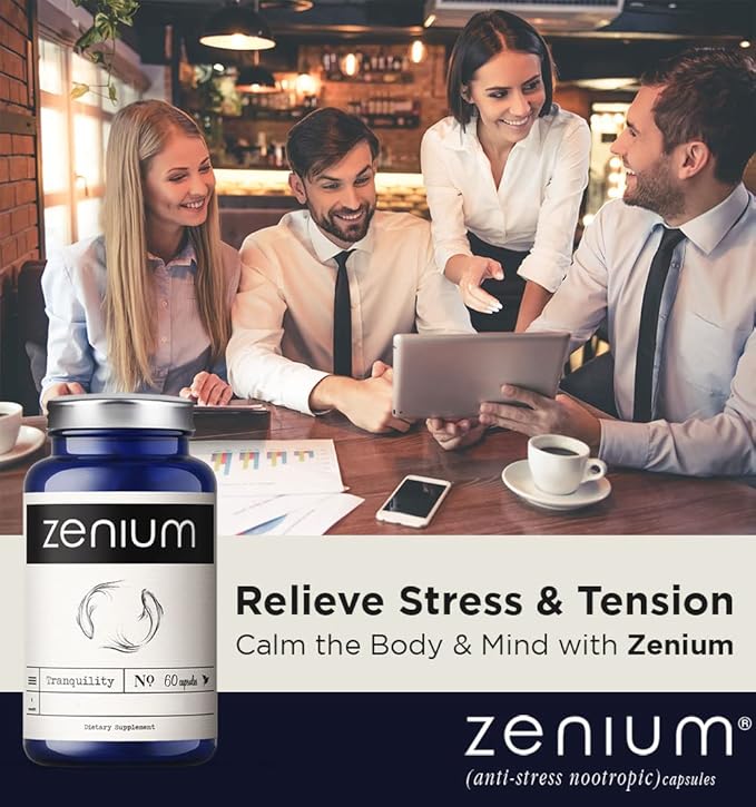 Zenium - Relieve Stress, Tension, Worry, Nervousness, & Irritability | Calm The Mind & Body | Ayurvedic | Natural Relief Supplement | Boosts Mood | Ashwagandha, L-Theanine, GABA, Rhodiola |60 Capsules - Bloomnest