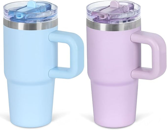 Cosictic 14 Oz Flip Straw Tumbler with Handle for Kids, Stainless Steel Double Wall Insulated Cup for Children with Flip Top Lid, 14 Oz Leak-proof Cups for Kids, Sky Blue and Purple - Bloomnest