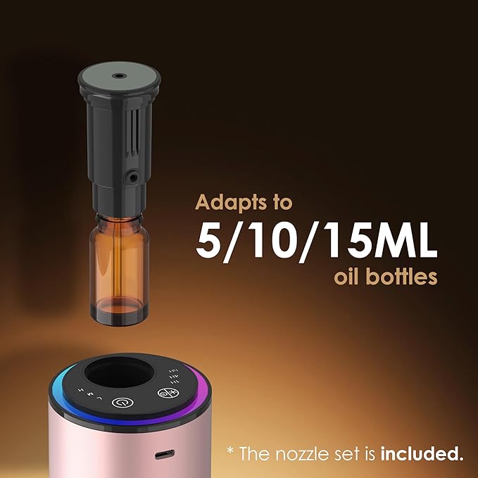 Waterless Essential Oil Diffuser, Portable Aromatherapy Diffuser,3 Countdown Timers & 3 Mist Levels for Home, Room, Car, Office - Bloomnest