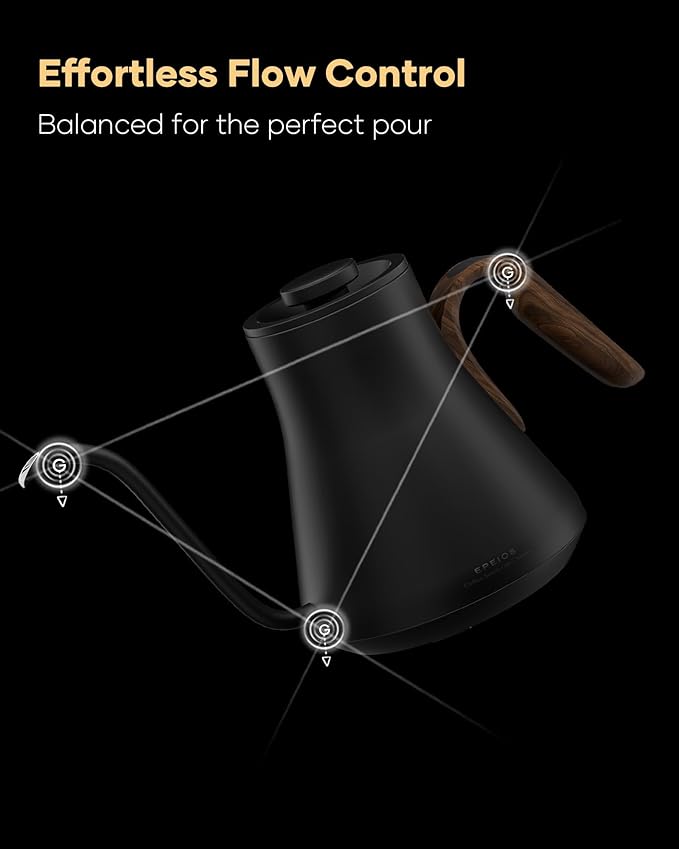 Cocinare FLOW B9 Gooseneck Electric Kettle, Precise Temperature Control for Pour-Over Coffee & Tea Brewing, Stainless Steel Interior, Rapid Heating for Boiling Water 1500W/0.9L (Obsidian Black) - Bloomnest