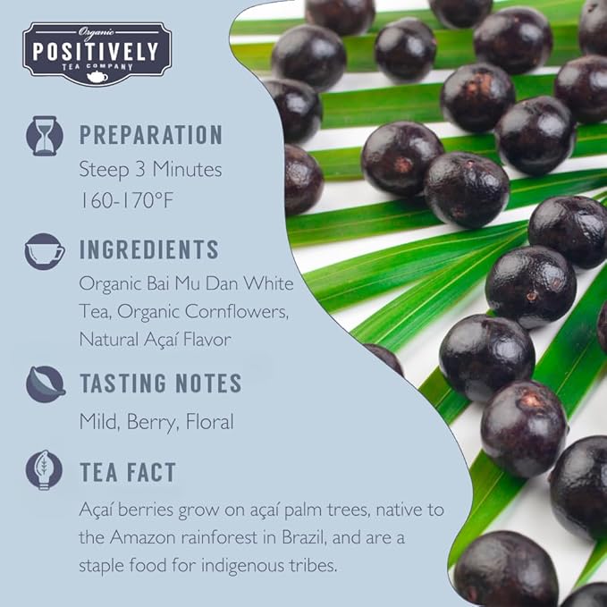 Organic Positively Tea Company, Açaí White Tea Bags, 20 Count - Bloomnest