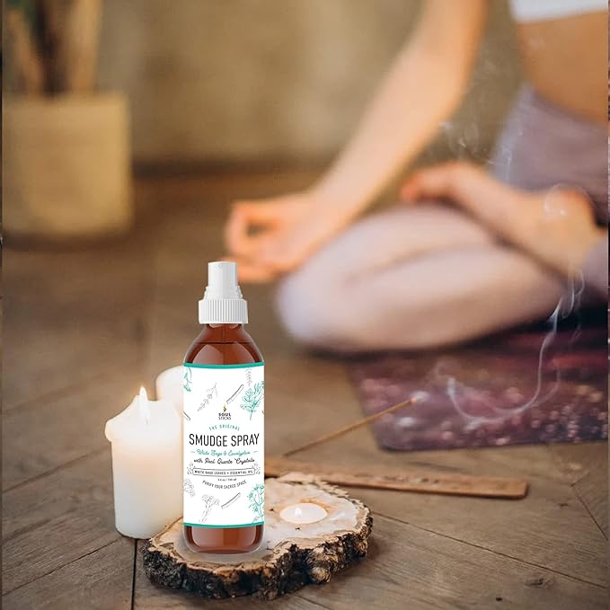 SOUL STICKS White Sage & Eucalyptus Smudge Spray – 3.5oz Smokeless Energy Mist with Quartz Crystals – Essential Oil Spray for Focus, Clarity, Aura Cleansing, Meditation, and Home Refreshing SoulSticks