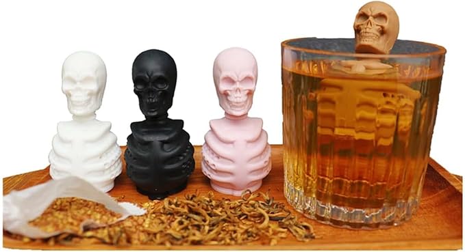 2 Skull Tea Infusers for Loose Tea, Food Grade Silicone Hot Tea Strainers for More Enjoyable Tea Times with Friends and Family(Black and Pink)