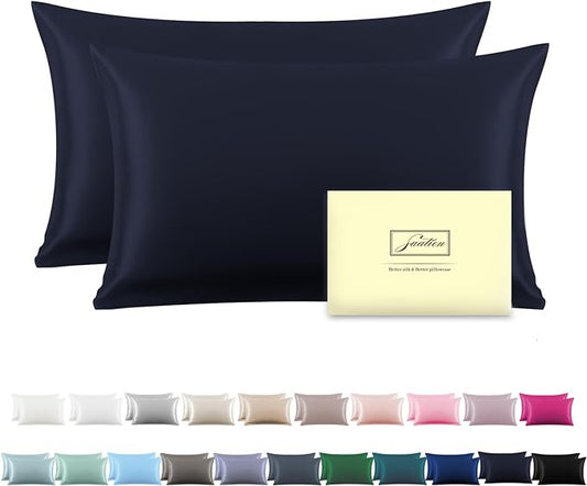 Silk Pillow Cases 2 Pack Soft Breathable and Sliky King Size Pillow Cases Set of 2,Natural Mulberry Silk Pillowcase Set of 2 for Hair and Skin with Hidden Zipper (Navy Blue,20"X 36",2pcs) - Bloomnest