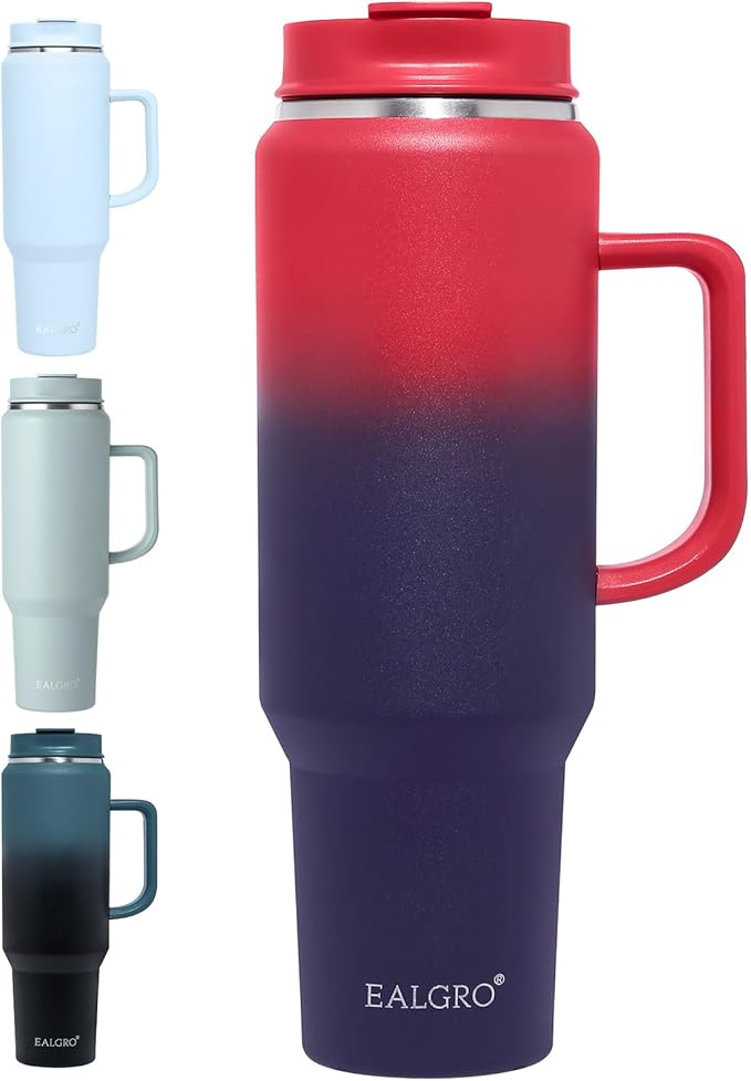 50 oz Tumbler with Handle, Insulated Tumblers with Lid and Straw, Large Metal Sports Water Bottle Jug, Thermal Stainless Steel Travel Coffee Mug Cup, Dark Rainbow - Bloomnest