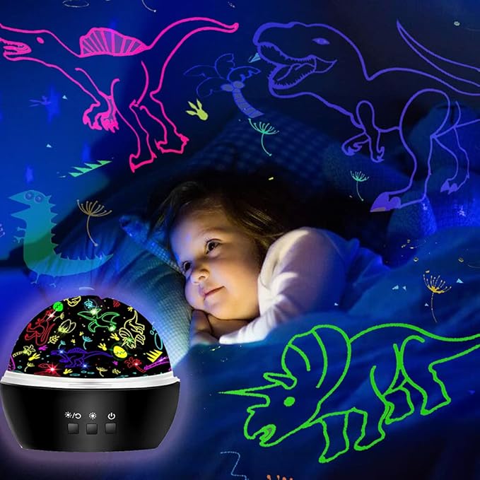 MINGKIDS Kids Night Lights for Bedroom,Project Dinosaurs and Vehicles on Wall or Ceiling,Room Lights for Baby Toddler,2 to 9 Year Old Gifts for Boys Girls - Bloomnest