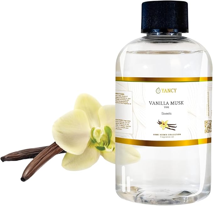 YANCY Vanilla Musk Home Collection Fragrance Oil (4 oz), Luxurious Vanilla and Musk Scent, Warm Fragrance for Diffusers, Oil Burners & Aroma Lamps, Cozy Scent for Relaxing Home Spaces YancySpa