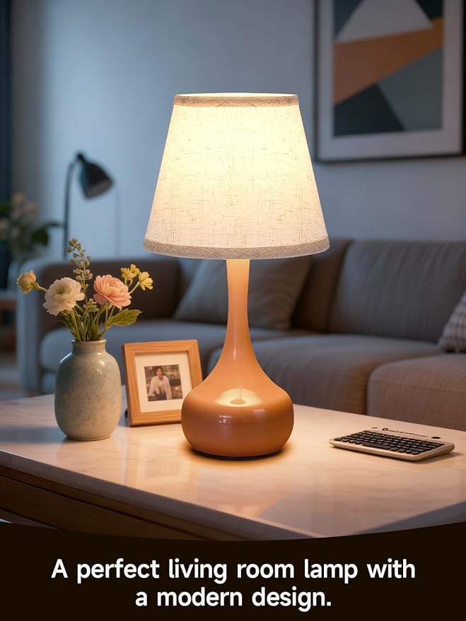 Touch Table Lamp for Bedroom, 3-Way Dimmable Table Lamps for Nightstand with Fabric Shade, Lamps for Living Room，Desk Lamps for Home Office, Pink Lamp for Bedroom - Bloomnest