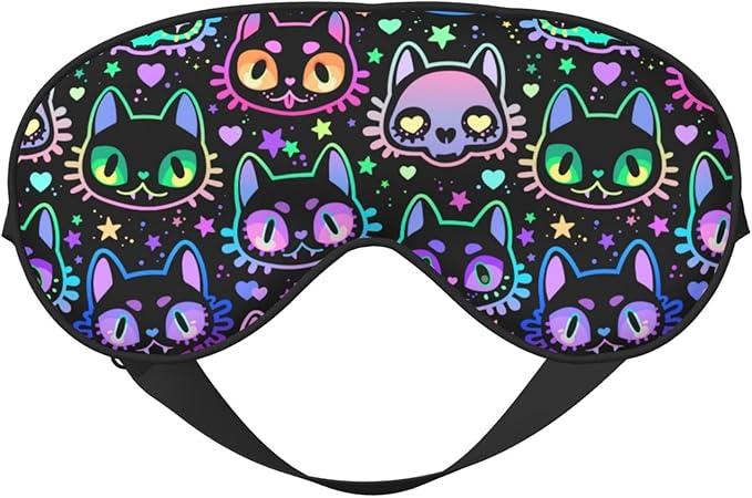 Sleep Eye Mask Cute Bright Neon Cat Sleep Mask for Women Men Comfortable Eye Mask with Adjustable Strap Soft Eye Cover Blindfold for Travel Yoga Nap Shift Work - Bloomnest