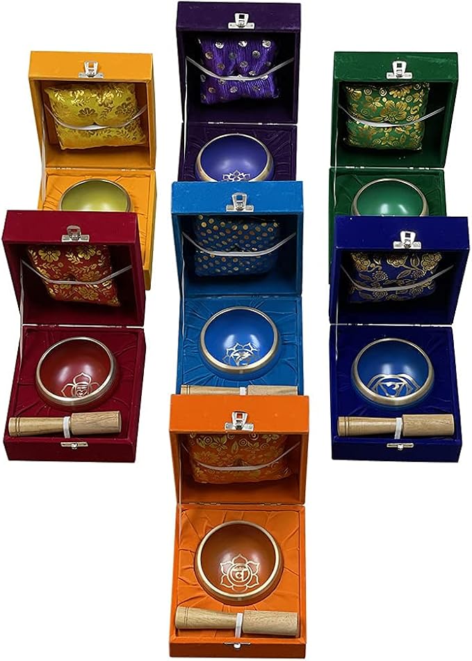 Chakra Singing Bowls Set Cuencos Tibetanos With Cushion Mallet Tulsi Beads Mala Tibetan Prayer Flag For Meditation Mindfulness - Style2 Size Small TRUMIRI