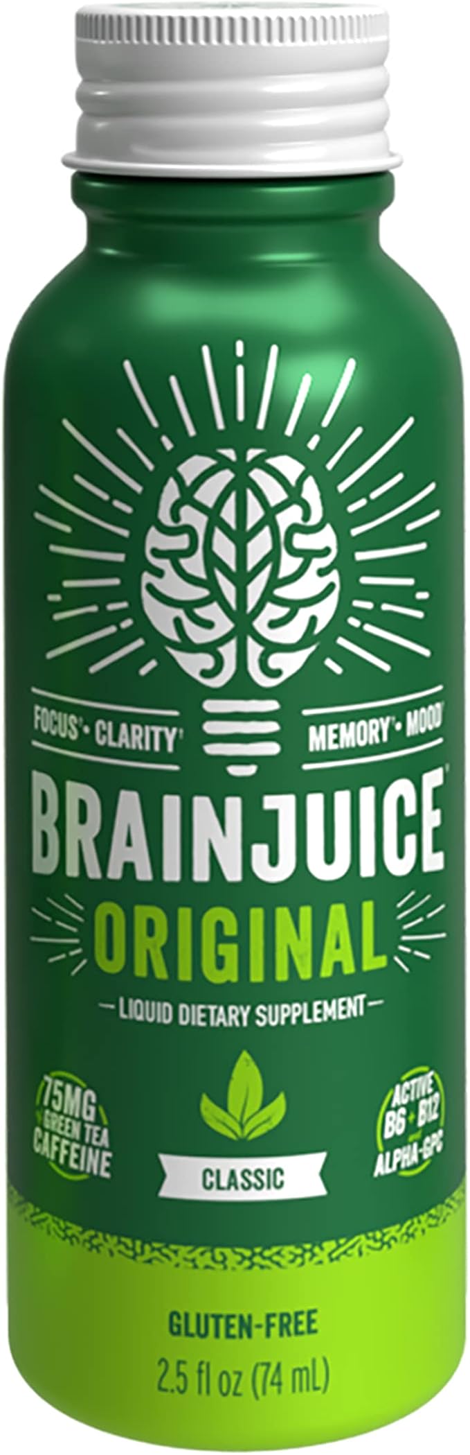 BrainJuice Focus & Energy Drink Shots, Nootropics with Alpha GPC, B Vitamins & Organic Green Tea Caffeine, Supports Focus, Memory & Clarity, Non-GMO, Gluten Free, Classic, 2.5 fl oz, 12 Pack - Bloomnest