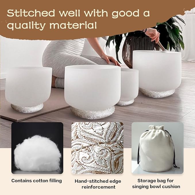7 Pcs Singing Bowl Cushion Set for 6-12" Tibetan Singing Bowls, Handmade Silk Brocade Round Cushion Pillow for Meditation Sound Healing and Crystal Sound Bowls Accessories(Silver) - Bloomnest