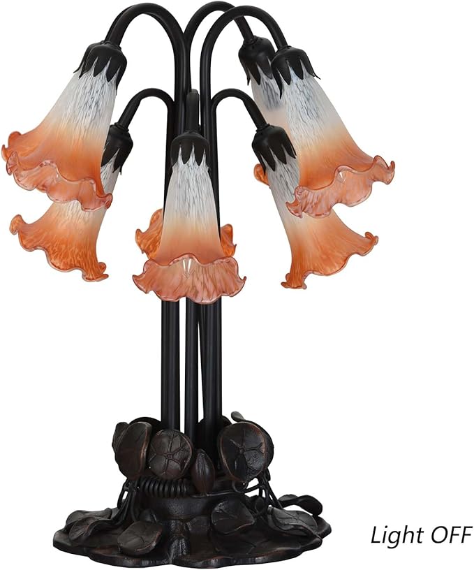 Bieye L10953 Lily Flower Blown Glass Accent Table Lamp for Living Room Bedroom Decoration (Orange, 8-Light) - Bloomnest