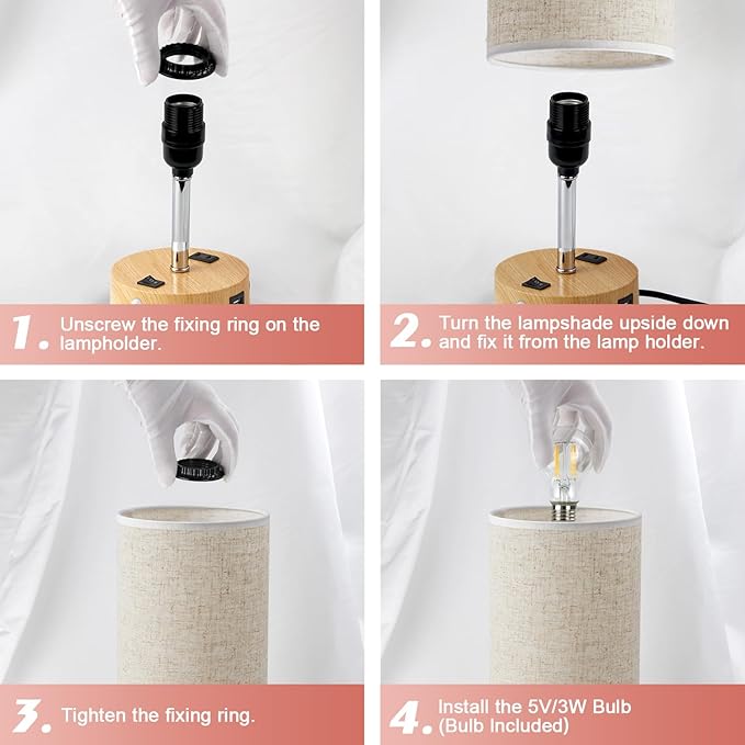 Table Lamp with Motion Sensor or Constant on Mode, USB Lamp Include One LED Bulb, Built in 1 USB Port & 1AC Outlet, Bedside Lamp Idea for Bedroom, Hallway, Bath Room - Bloomnest