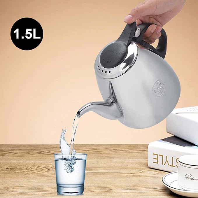 1.5L Stovetop Tea Kettle,Stainless Steel Stove top Teapot Tea Coffee Pot Kettle with Heat Resist Handle for Home - Bloomnest