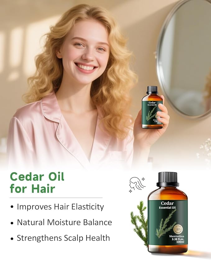 Pure Cedarwood Essential Oil, Mumianhua Natural Cedarwood Oil for Hair, Skin, Diffuser, Aromatherapy, Bedroom Atmosphere, Woodland Aroma, Evening Diffusion, Soap Making, Blends 3.38 Fl Oz - Bloomnest