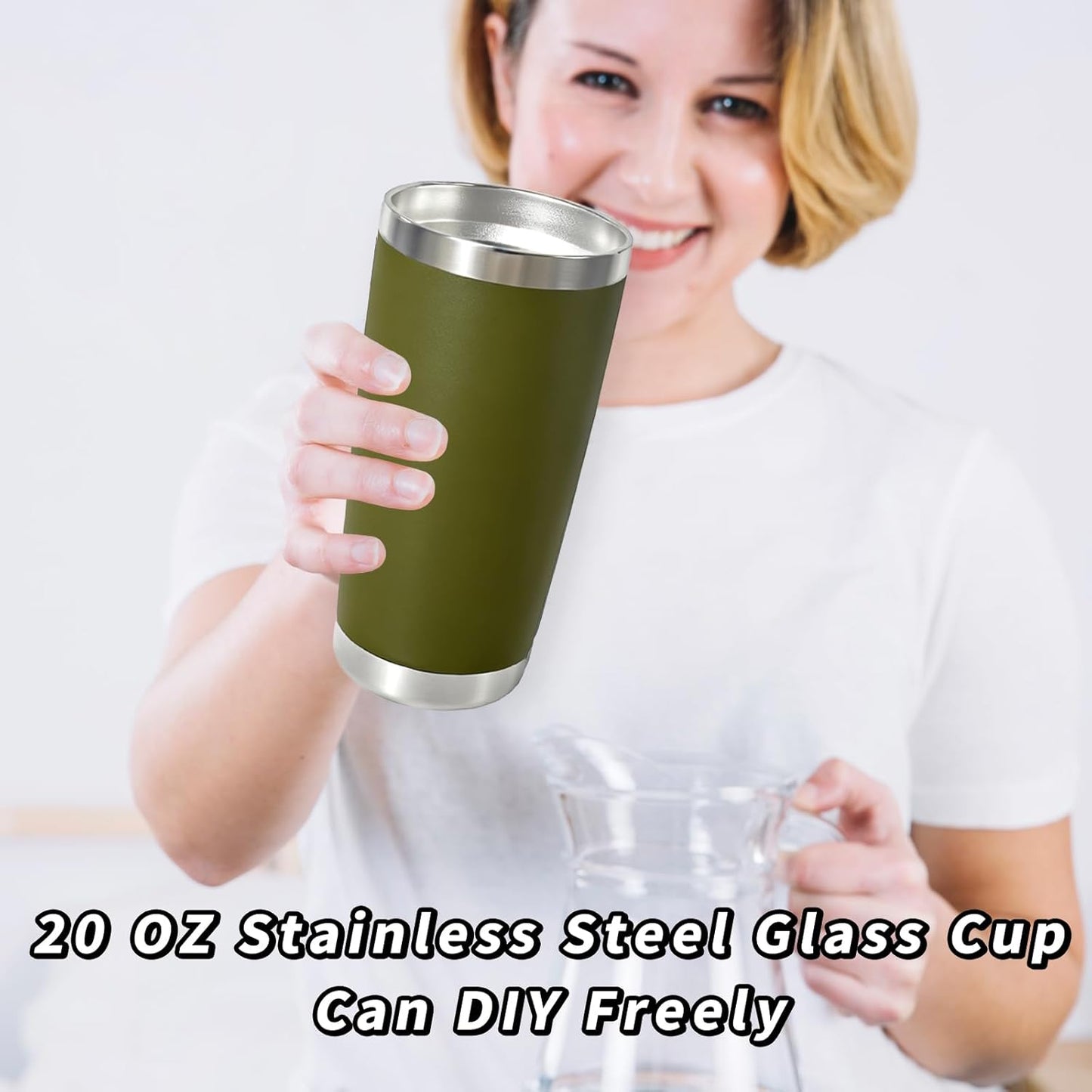 1 Packs, 20oz Stainless Steel Tumbler with Lid, Leakproof Double Wall Travel Mug for Hot/Cold Drinks, Home Office Outdoor Party Use, Durable Powder Coated Insulated Cup/Army Green