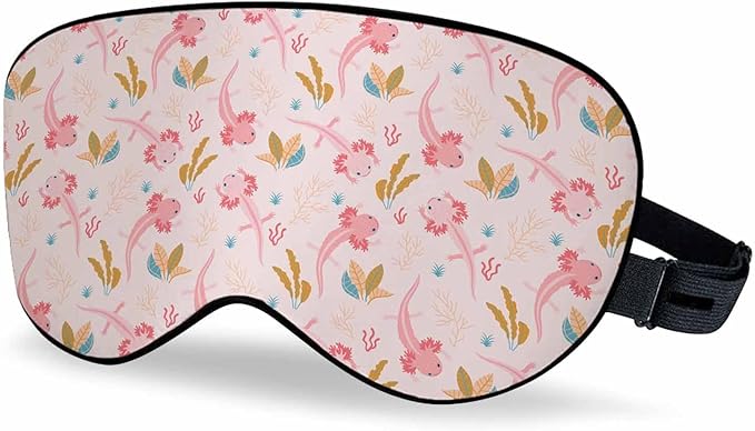 Aquarium Scene Sleep Eye Mask Axolotl Sea Weed Elements Men Women Sleep Mask with Adjustable Strap Eye Cover Eye Shade for Travel, Nap,Meditation - Bloomnest