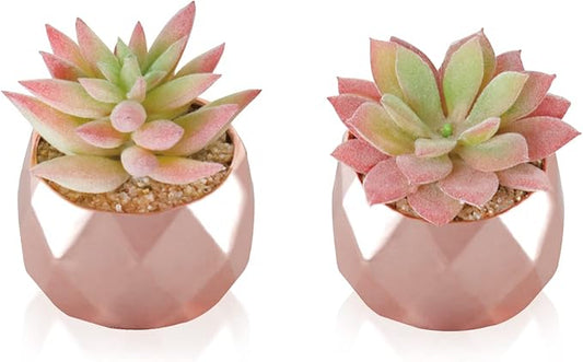 Tiita Artificial Faux Succulents in Pots, Mini Rose Gold Fake Plants for Women Desk, Small Realistic Faux Succulents for Home Office Accessories Window Sill Bathroom Bedroom, Rose Gold - Bloomnest