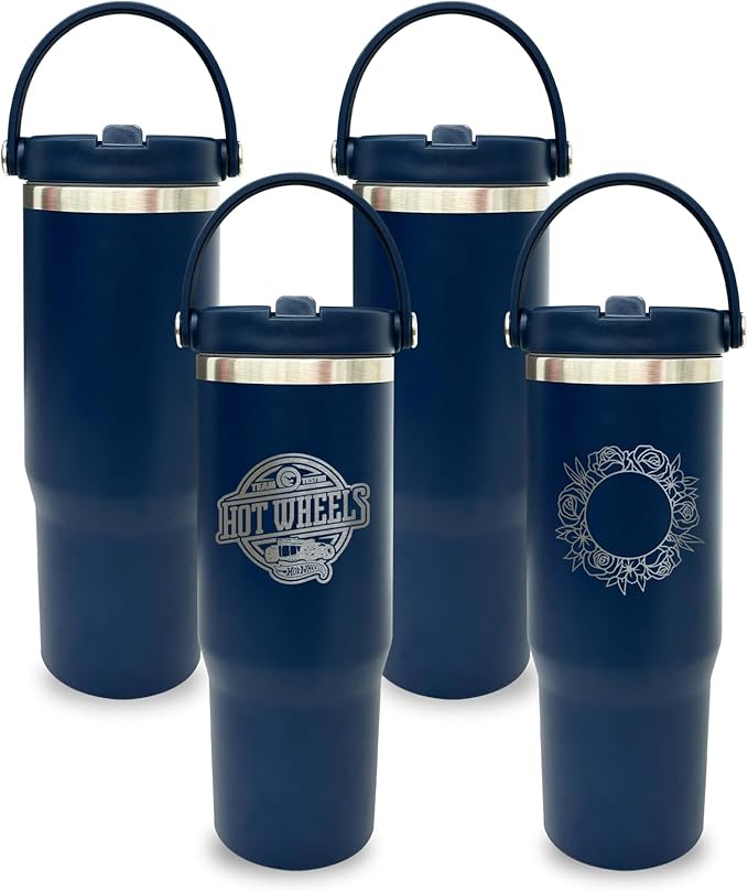 30 oz Tumbler Bulk with Top Handle, Double Wall Vacuum Insulated Tumbler with Flip Straw, Travel Coffee Mug 30oz Powder Coated Cup for Laser Engraving (Navy,4 pack)