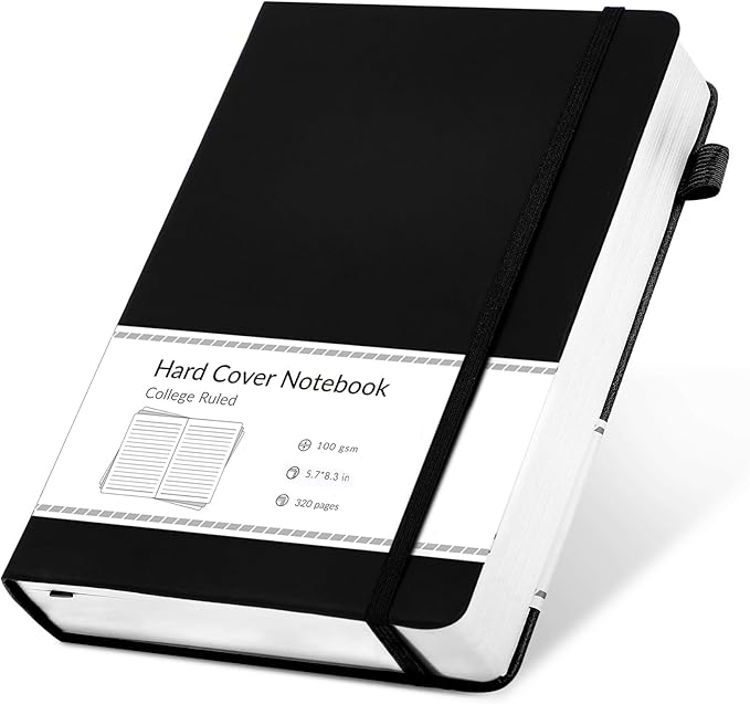 CAGIE Journal Notebook for Men Women 320 Pages Journaling Notebooks Leather Journals for Writing Hardcover for Work Diary Lined A5, Black - Bloomnest