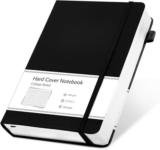 CAGIE Journal Notebook for Men Women 320 Pages Journaling Notebooks Leather Journals for Writing Hardcover for Work Diary Lined A5, Black - Bloomnest