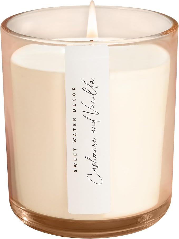 Sweet Water Decor Cashmere and Vanilla Scented Soy Candles – Milky Coconut, Jasmine, Soft Cashmere, Exotic Musk – Cozy Aroma – 50 Hour Burn – 12oz Tinted Glass Jar for Home Decor and Bedroom Decor - Bloomnest
